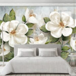 Wall murals Delicate white blooms on textured background