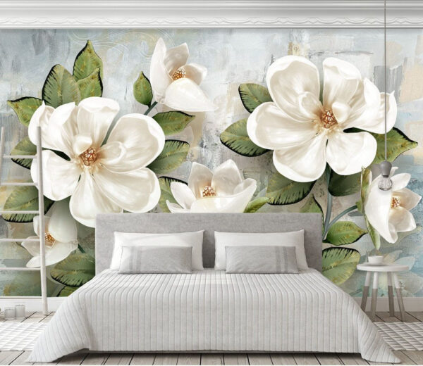Wall murals Delicate white blooms on textured background Wall murals Delicate white blooms on textured background