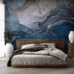 Wall murals Abstract blue waves with shimmering lines.