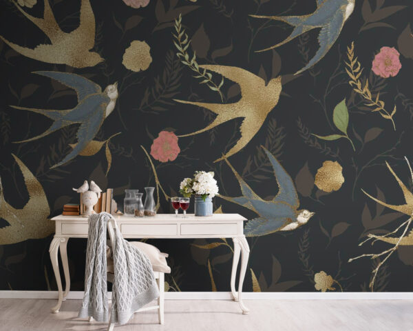 Wall murals Pattern of birds and flowers Wall murals Pattern of birds and flowers