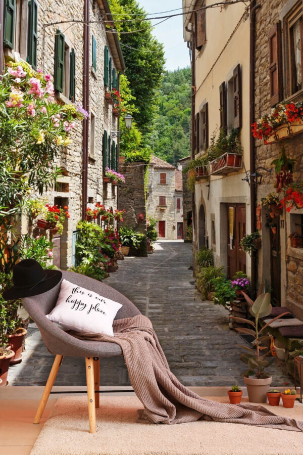 Charming alley with vibrant flowers Wall murals Charming alley with vibrant flowers