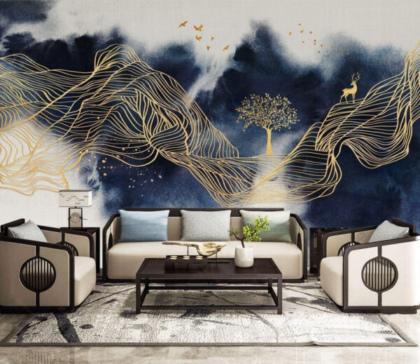 Wall murals Serene landscape with deer and tree Wall murals Serene landscape with deer and tree