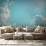 Wall murals Blue sky with clouds and sun