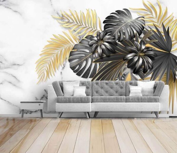 Wall murals Vibrant leaves against marble backdrop Wall murals Vibrant leaves against marble backdrop
