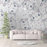 Wall murals Pattern of cats on a white background