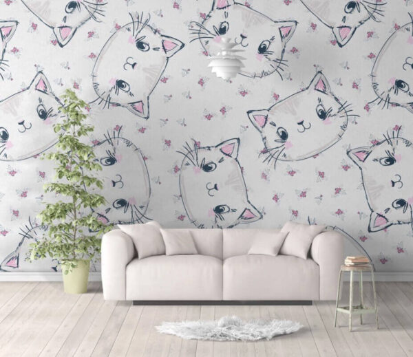 Wall murals Pattern of cats on a white background Wall murals Pattern of cats on a white background