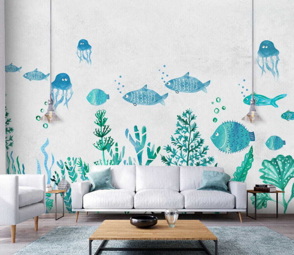 Wall murals Group of fish and jellyfish Wall murals Group of fish and jellyfish