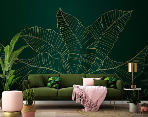 Wall murals Soft leaves against a dark backdrop Wall murals Soft leaves against a dark backdrop