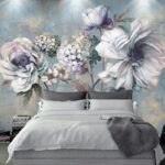 Wall murals Painting of flowers on a blue background