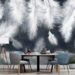 Wall murals Soft white feathers on dark background.