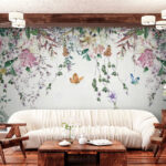 Wall murals Butterflies flutter amidst blooming paradise.