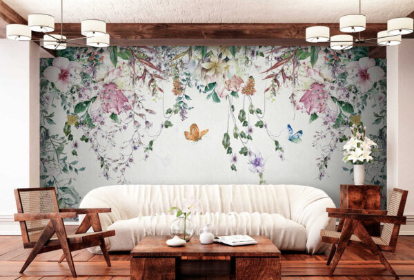 Butterflies flutter amidst blooming paradise Wall murals Butterflies flutter amidst blooming paradise