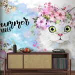 Wall murals Cat with flowers on its head