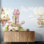 Wall murals Cartoon houses floating in the sky