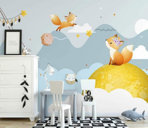 Wall murals Cartoon of foxes on a moon Wall murals Cartoon of foxes on a moon
