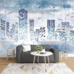 Wall murals Birds flying over a city