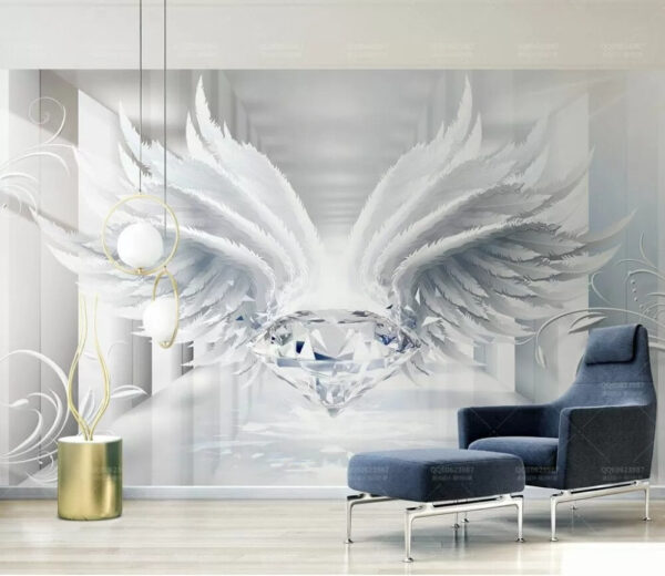 Diamond with wings on a white surface Wall murals Diamond with wings on a white surface