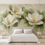 Wall murals Elegant flowers with green leaves.