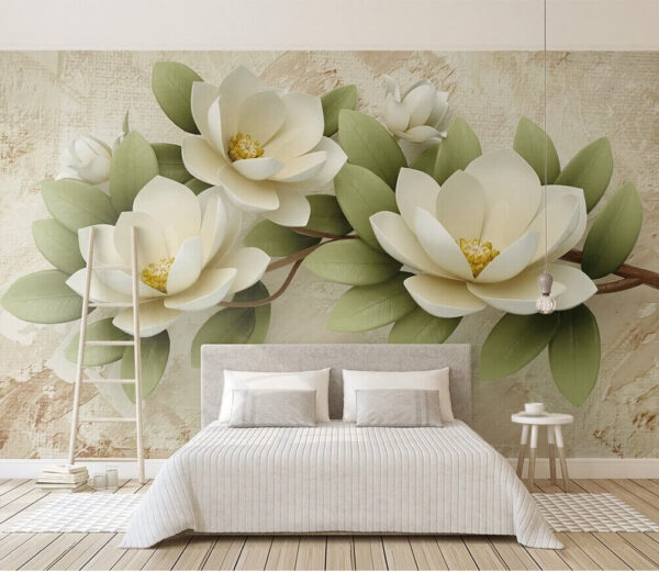 Elegant flowers with green leaves Wall murals Elegant flowers with green leaves