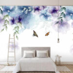 Wall murals Butterfly and flowers with leaves
