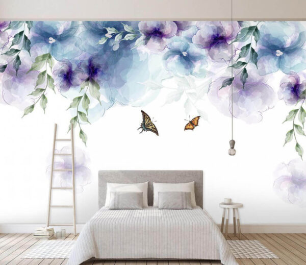 Wall murals Butterfly and flowers with leaves Wall murals Butterfly and flowers with leaves