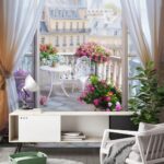 Wall murals View of a balcony with a view of the eiffel tower from the window