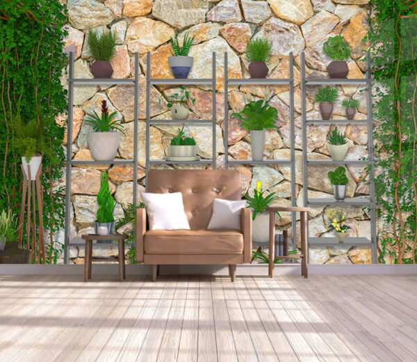 Wall murals Group of plants on shelves Wall murals Group of plants on shelves
