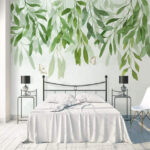 Wall murals Painting of leaves and butterflies
