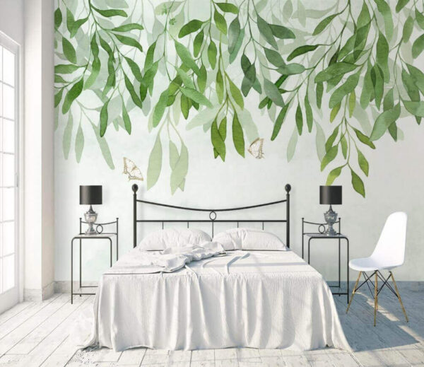 Wall murals Painting of leaves and butterflies Wall murals Painting of leaves and butterflies