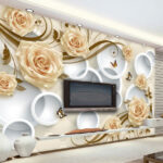 Wall murals Wallpaper with roses and butterflies
