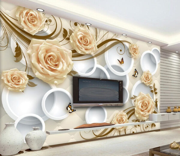 Wall murals Wallpaper with roses and butterflies Wall murals Wallpaper with roses and butterflies