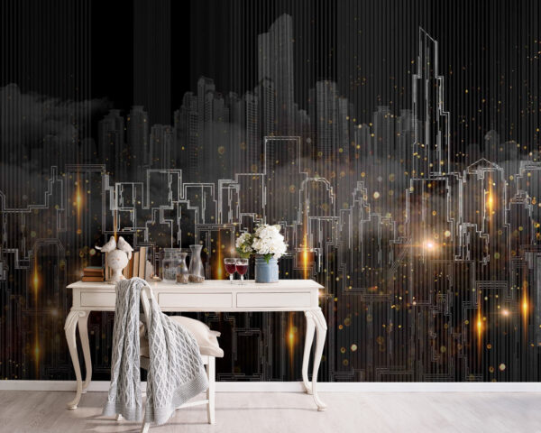 Wall murals Drawing of a city Wall murals Drawing of a city