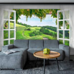 Wall murals Bird flying through a window