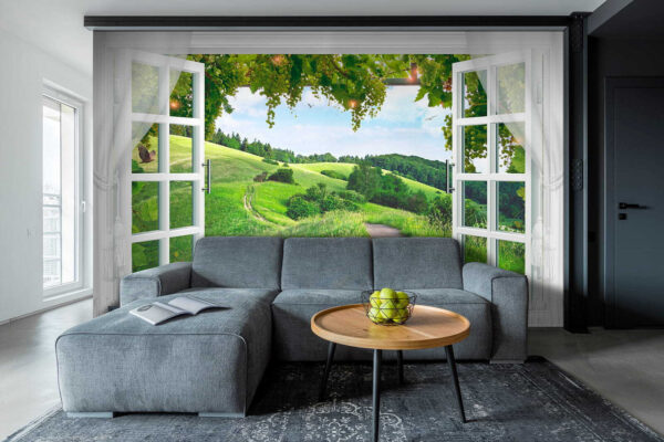 Wall murals Bird flying through a window (SKU: u28196)