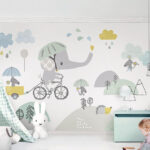 Wall murals Cartoon elephant riding a bicycle