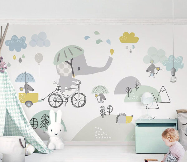 Wall murals Cartoon elephant riding a bicycle Wall murals Cartoon elephant riding a bicycle