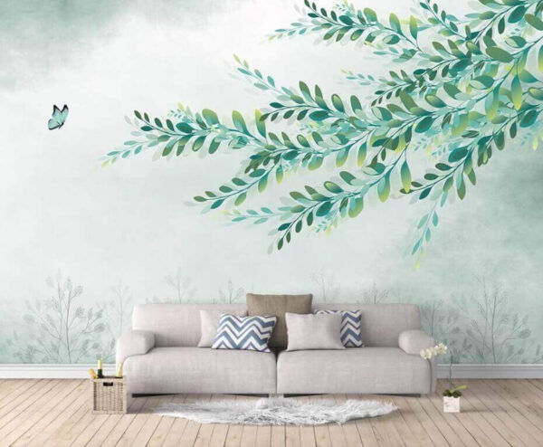 Wall murals Green leaves on a branch Wall murals Green leaves on a branch