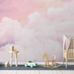 Wall murals Pink sky with white clouds
