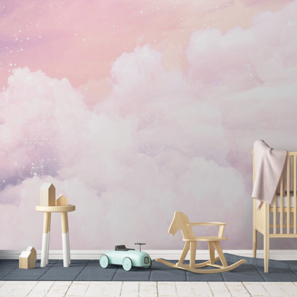 Pink sky with white clouds Wall murals Pink sky with white clouds