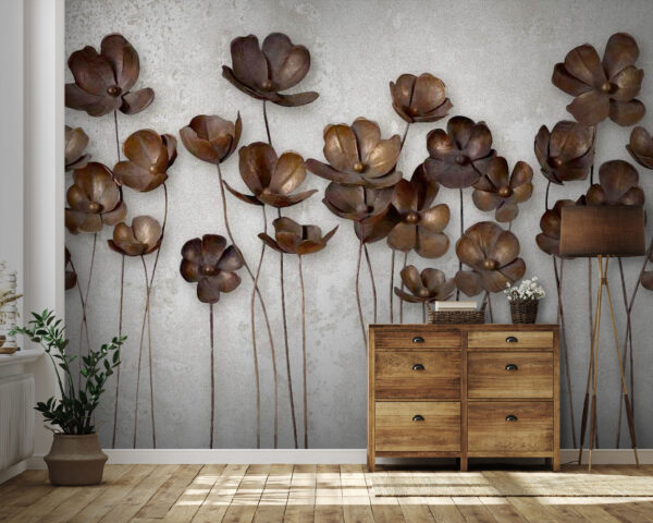 Wall murals Group of brown flowers Wall murals Group of brown flowers