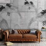 Wall murals Black and white image of birds