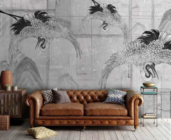 Wall murals Black and white image of birds Wall murals Black and white image of birds
