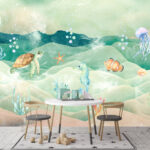 Wall murals Watercolor of a turtle swimming
