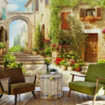 Wall murals Charming street with vibrant flowers.