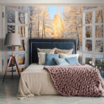Wall murals Window with birds looking out of a lake