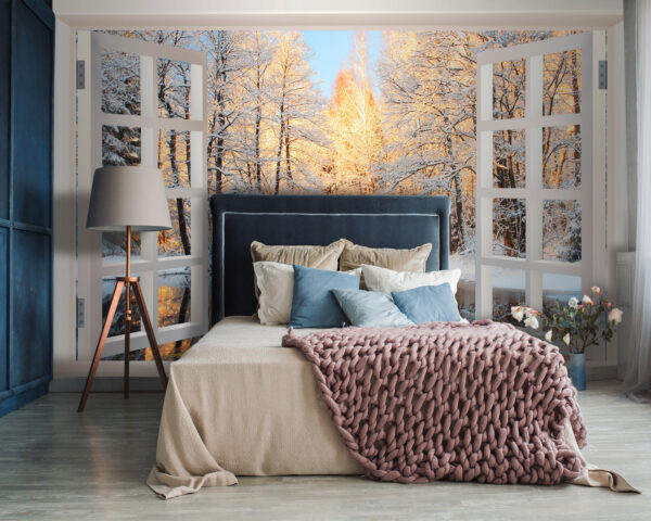 Wall murals Window with birds looking out of a lake Wall murals Window with birds looking out of a lake