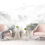 Wall murals Birds flying over trees
