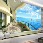 Wall murals Balcony with a view of the ocean and boats