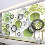 Wall murals Birds and trees in circular frames.
