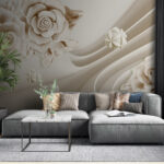 Wall murals White roses and white waves